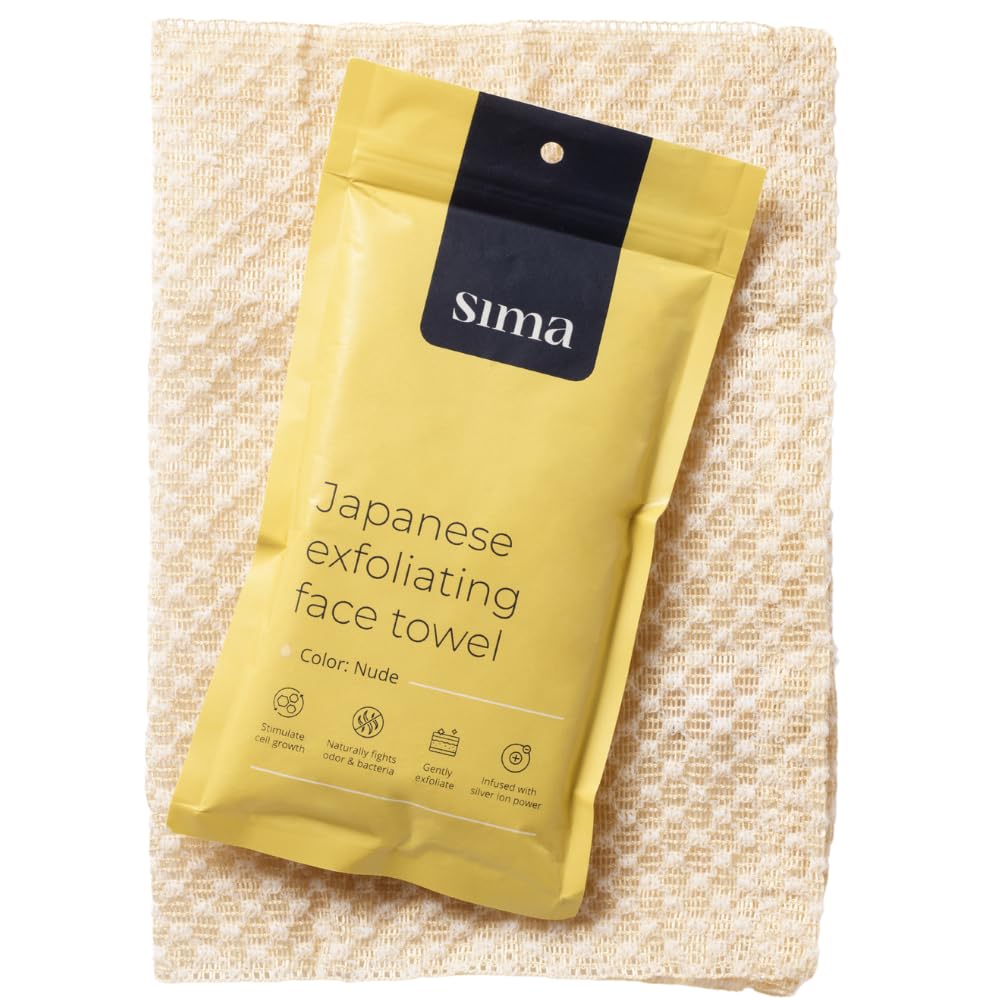 Exfoliating Washcloth Face & Body Scrub Towel - Japanese Exfoliating Towel with Hexagon Fibers, Body Scrubber with 2 Sides for Scrubbing & Washing (Black, 27cm x 35cm)