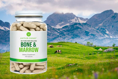 Antler Farms New Zealand Bone & Marrow - Grass Fed, 750mg, 180 Capsules | 100% Pure, Pasture Raised Whole Bone Extract, Healthy Essential Fats, Stem Cells, Collagen, Calcium, Phosphorus and Minerals