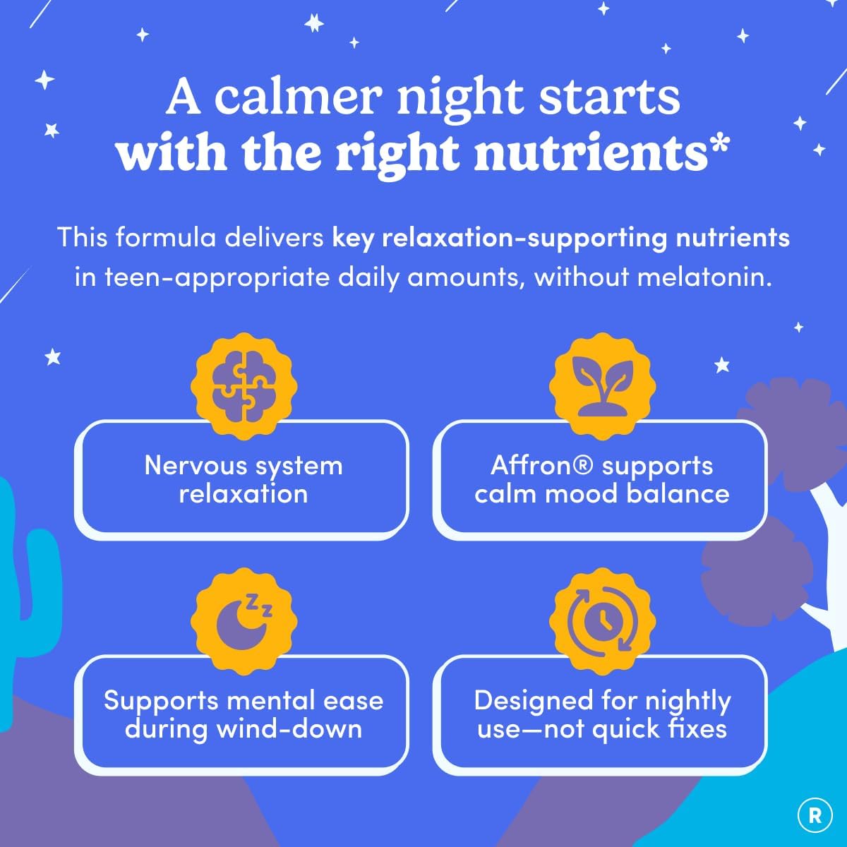FIRST DAY Calm Magnesium for Teens Gummies, Affron, No Melatonin, 60 Count | Passionfruit-guava magnesium gummies with citrate and Affron; melatonin-free nighttime relaxation support for teens.