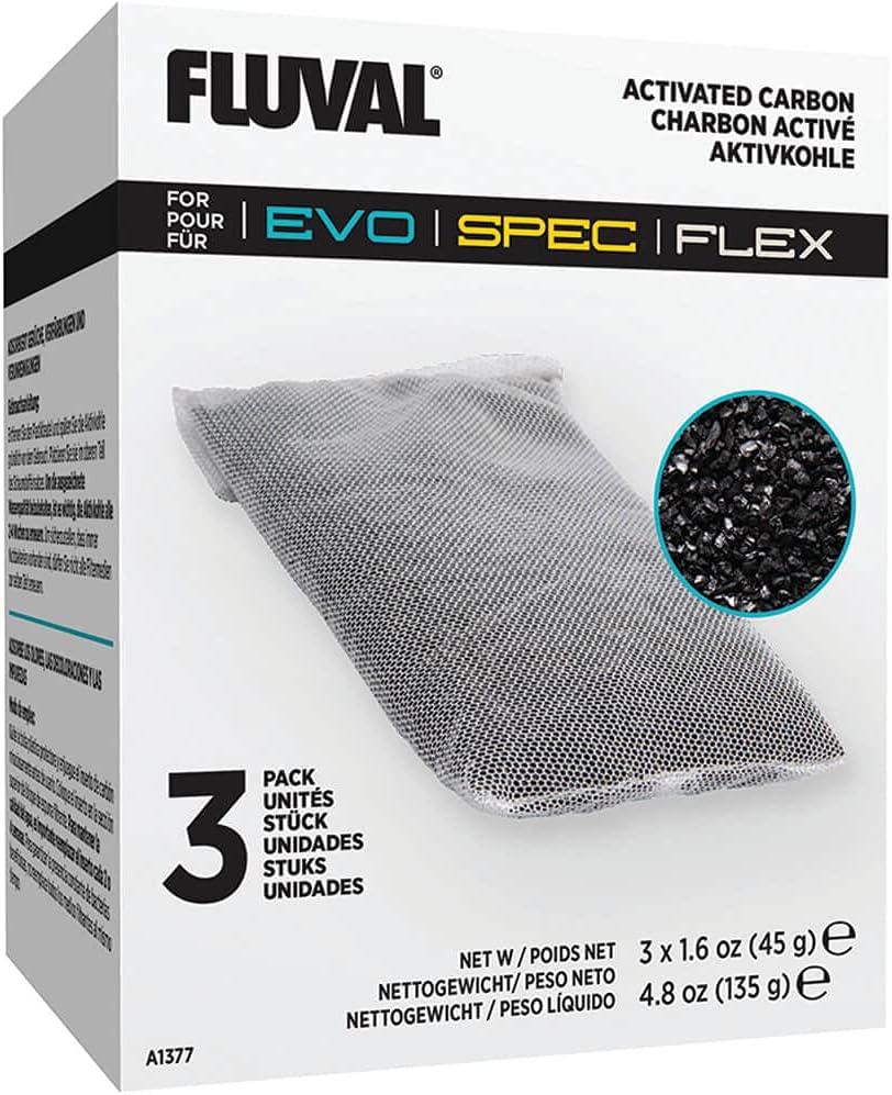Fluval Spec/Evo/Flex Activated Carbon, Replacement Aquarium Filter Media, 3-Pack, A1377 | Replacement Aquarium Filter Media
