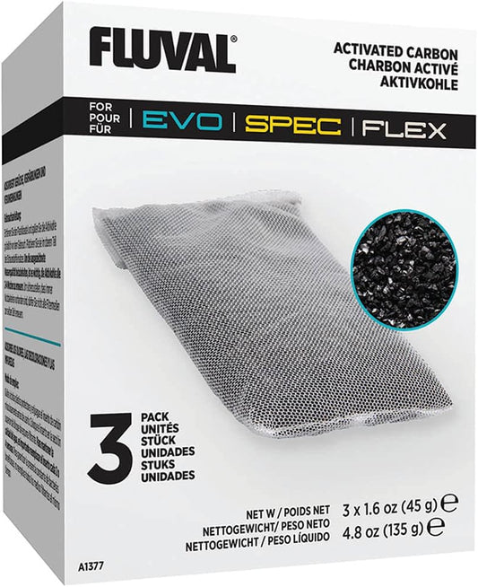 Fluval Spec/Evo/Flex Activated Carbon, Replacement Aquarium Filter Media, 3-Pack, A1377 | Replacement Aquarium Filter Media