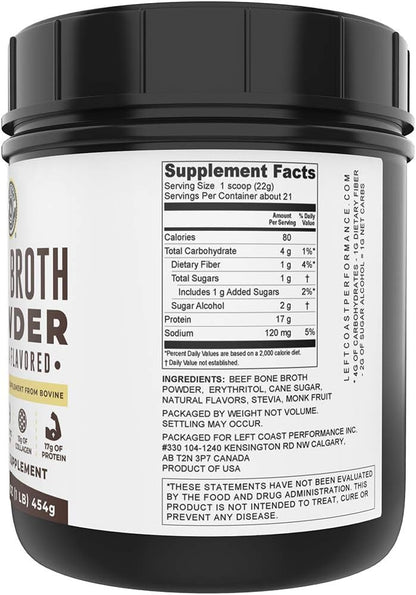 Left Coast Performance Vanilla Bone Broth and Multi Collagen Powder for Joint, Hair, Skin, and Nails Support