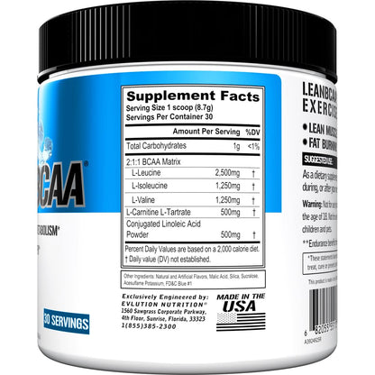 Stimulant Free Lean BCAA Powder - Evlution Nutrition BCAAs Amino Acids Powder with CLA Carnitine and 2:1:1 Branched Chain Amino Acids Supports Muscle Recovery Fat Burn and Metabolism - Fruit Punch