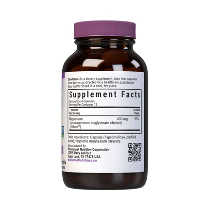Bluebonnet Nutrition Magnesium Glycinate 400mg Maximum Absorption Mineral Complex Supports Energy Production & Enzyme Function - Non-GMO, Soy-Free, Gluten-Free - 120 Veggie Capsules