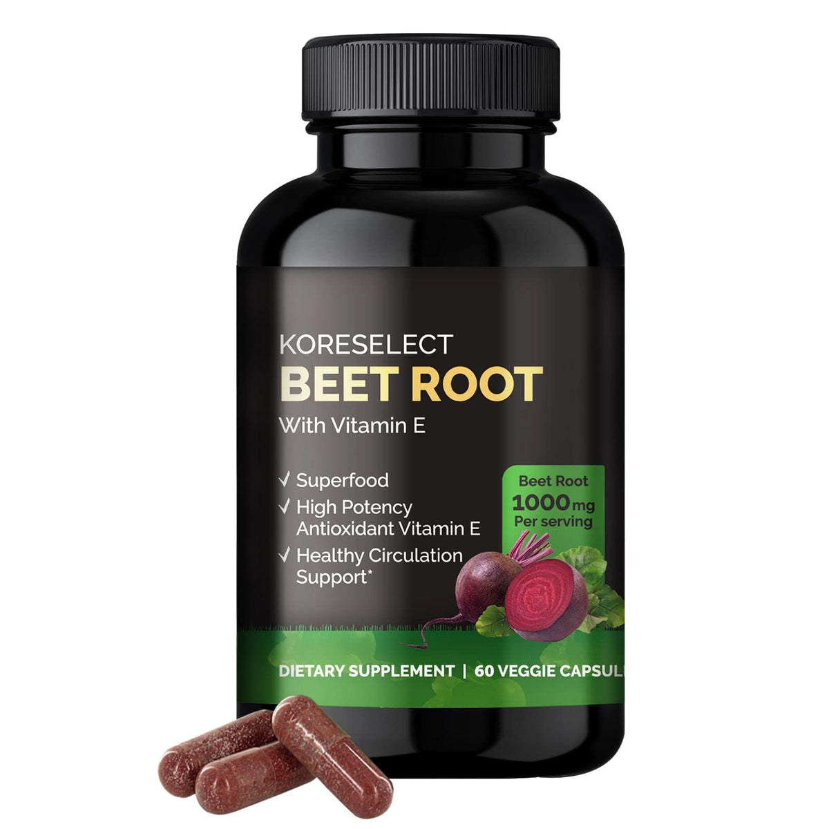 KORESELECT Beet Root & Tart Cherry Capsules 16,000mg Capsules Bundle for Nitric Oxide Supplement Booster for Blood Circulation, Muscle Recovery, Joint Support, for Men and Women
