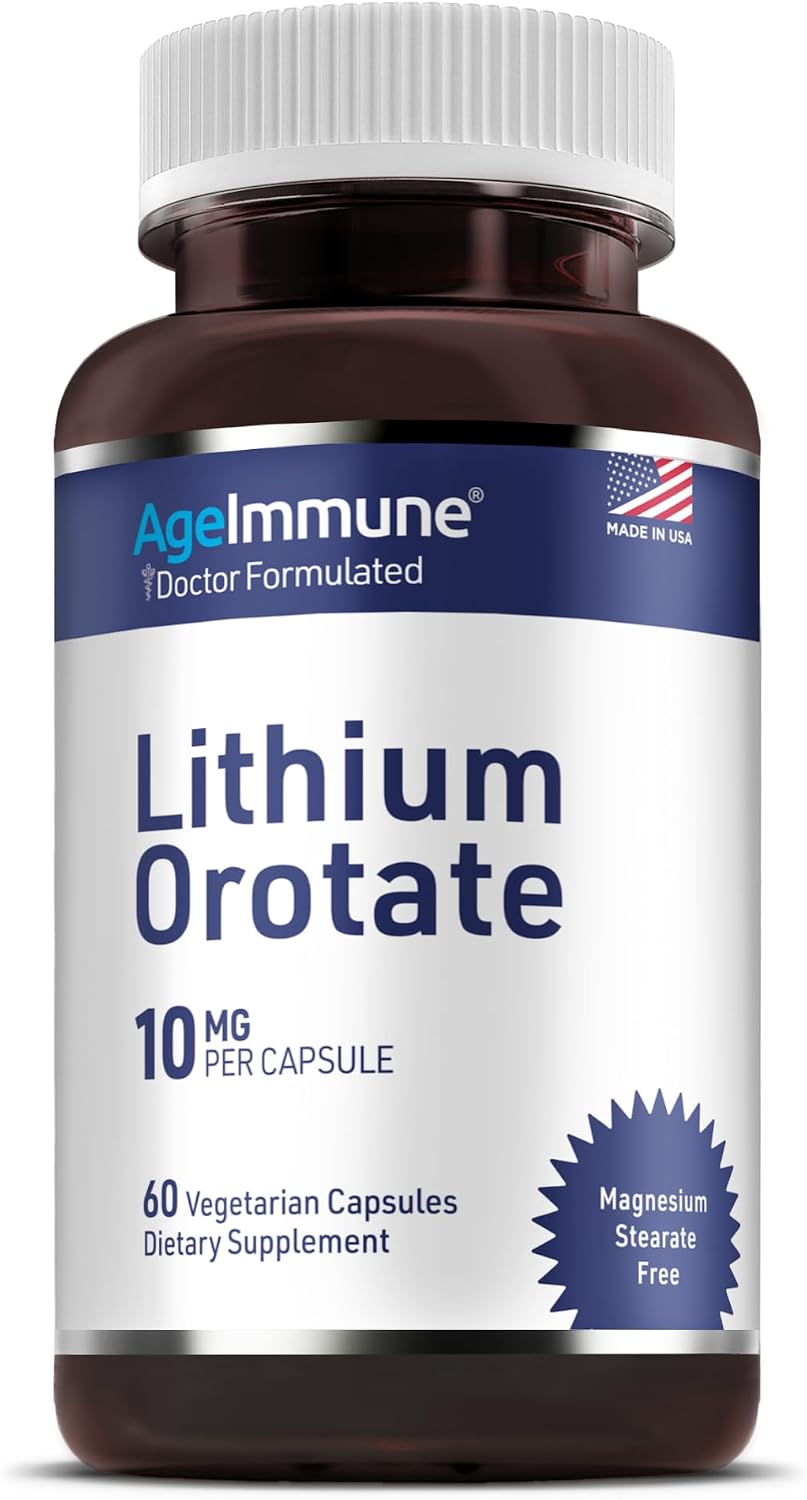 Lithium Orotate 10mg per Capsule - 60 Vegetarian Capsules. Memory and Emotional Wellness Support - Magnesium Stearate Free - 2 Months Supply of Lithium Supplement.