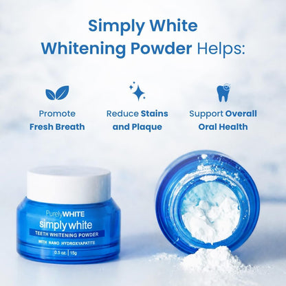 PurelyWHITE DELUXE, Updated Design Whitening Powder - Removes Stains, No Sensitivity - Enamel-Safe Toothpaste Whitening Powder for Coffee, Tea, Food, and Wine.