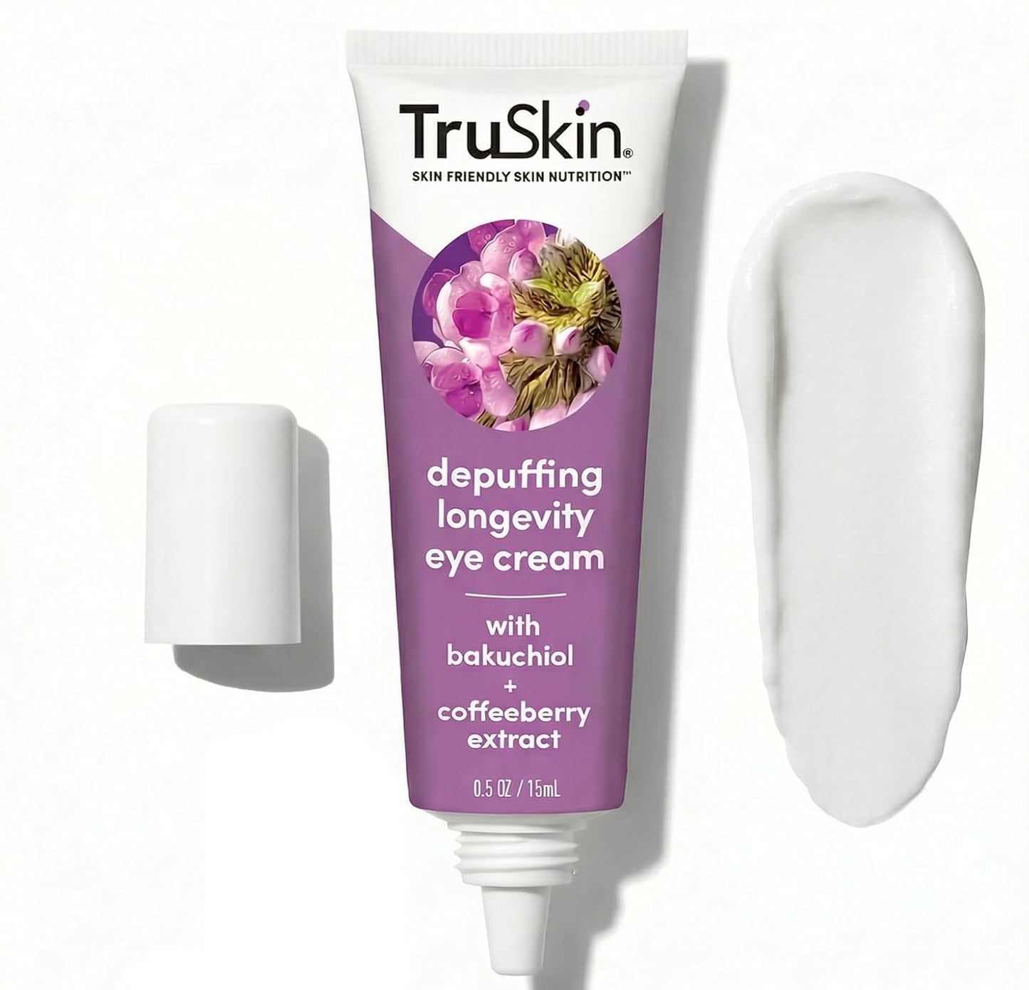 TruSkin Caffeine Eye Cream with Bakuchiol for Dark Circles, 0.5 fl oz | With Lingonberry stem cells and Green Coffee Bean to visibly reduce puffiness and smooth fine lines
