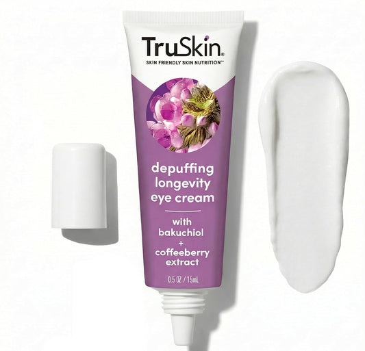 TruSkin Caffeine Eye Cream with Bakuchiol for Dark Circles, 0.5 fl oz | With Lingonberry stem cells and Green Coffee Bean to visibly reduce puffiness and smooth fine lines