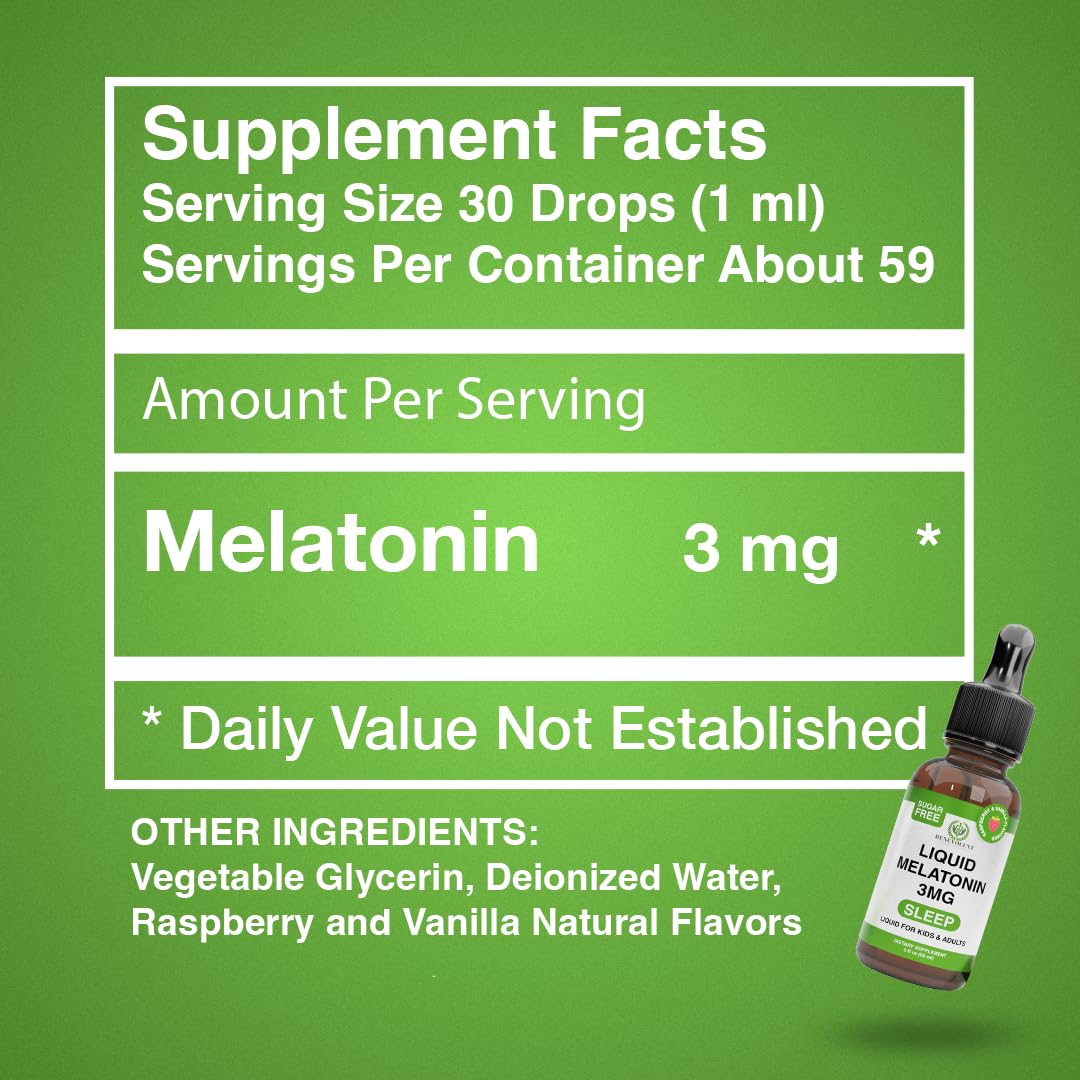 Benevolent Liquid Melatonin Drops for Adults and Kids 3mg - Fast-Acting Sleep Drops to Fall Asleep Faster & Longer - Non-GMO & Made in USA - Berry Vanilla Flavor, 2 Month Supply