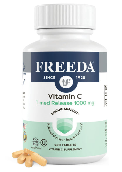 FREEDA Timed Release Vitamin C 1000mg – Slow-Release for All-Day Immune & Antioxidant Support, Gentle on Stomach, Kosher & Vegan, High-Absorption Tablets (100 Tablets) | Supports All-Day Immune & Antioxidant Defense – Promotes Collagen & Cell Health – Gen