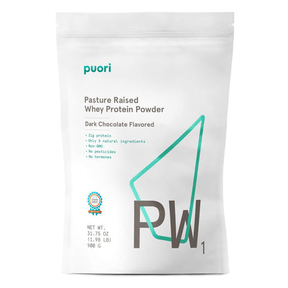 Puori Whey Protein Powder - Dark Chocolate - PW1 Pasture Raised, Grass-Fed & Non