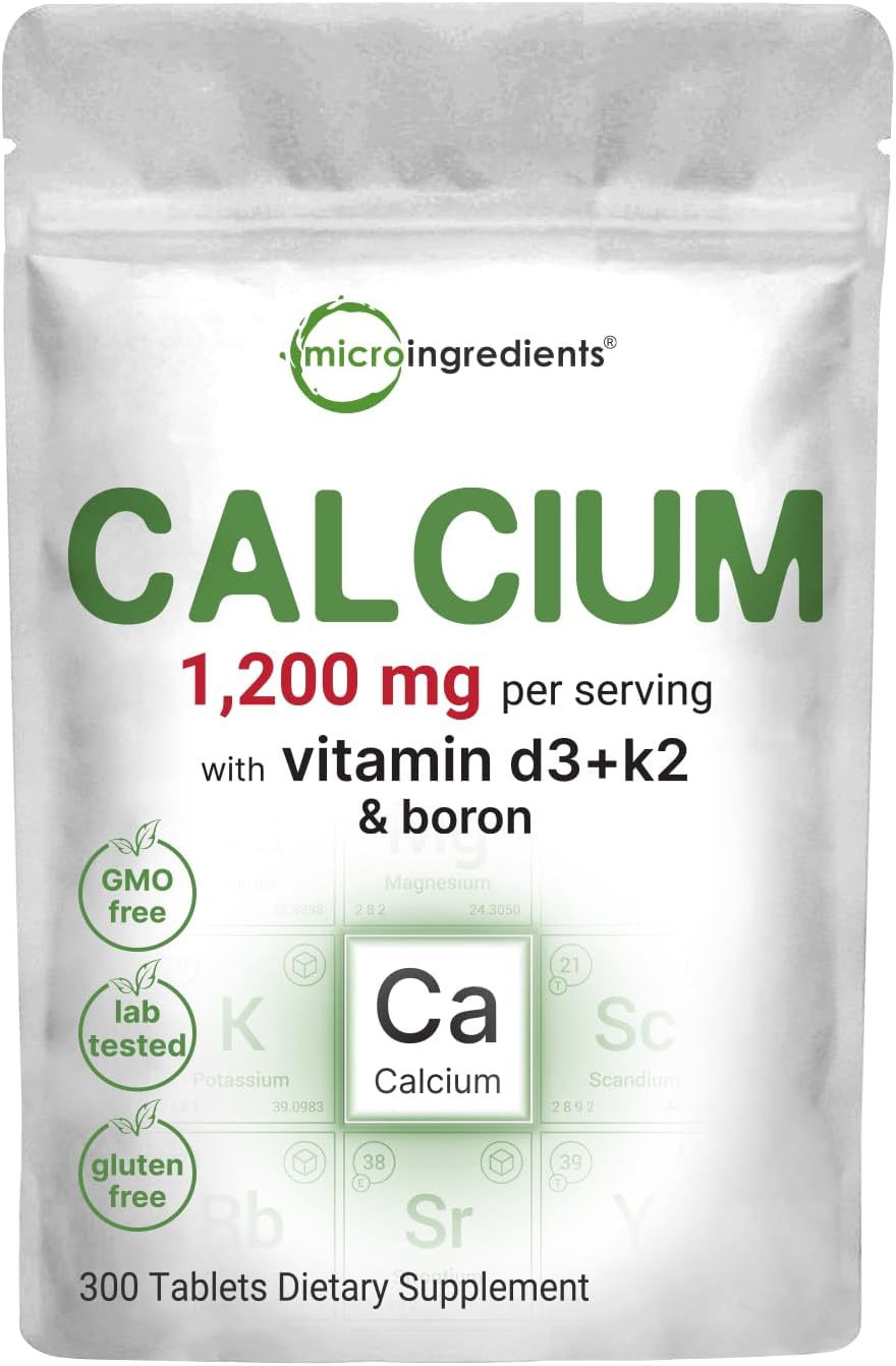 Calcium 1,200mg with Vitamin D3 & K2, 300 Tablets | Calcium Supplements for Women & Men | Mineral Complex Support Bone, Teeth, Colon & Cardiovascular Health | Non-GMO, Gluten-Free