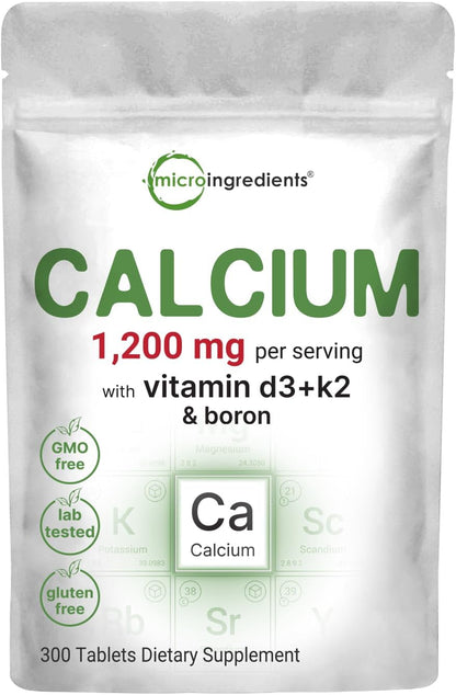 Calcium 1,200mg with Vitamin D3 & K2, 300 Tablets | Calcium Supplements for Women & Men | Mineral Complex Support Bone, Teeth, Colon & Cardiovascular Health | Non-GMO, Gluten-Free