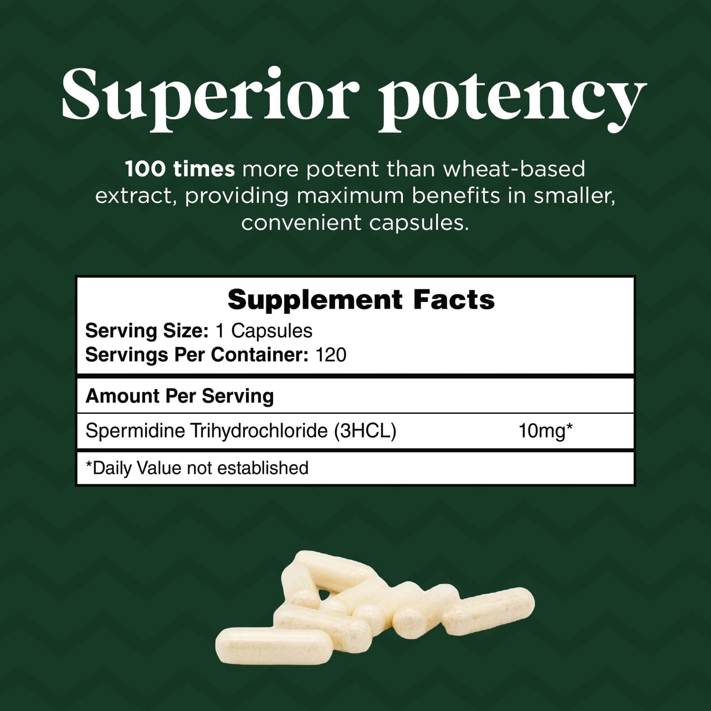 Probase Nutrition Spermidine (10mg of 99% Spermidine 3HCL - Third Party Tested) 120 Capsules - 100x More Potent Than Wheat Germ Extract, Telomere Health and Aging 120-Day Supply - As efficient as NMN