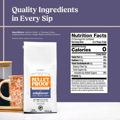 Bulletproof The High Achiever Ground Mushroom Coffee, 10oz, High Caffeine with Lion's Mane, B Vitamins and Adaptogens for Energy & Focus, Medium-Dark Roast and The Enlightener Ground Coffee, 10 Ounce