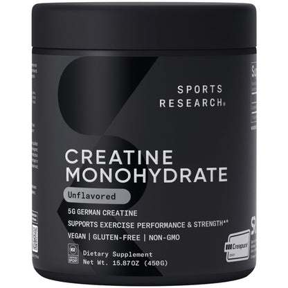 Sports Research Creatine Monohydrate - Gain Lean Muscle, Improve Performance and Strength and Support Workout Recovery* - 5 g Micronized Creatine - 17.64 oz