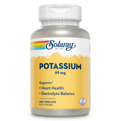 SOLARAY Potassium 99 mg - Electrolyte Balance Formula - Potassium Supplement for Electrolytes, Vascular and Heart Health Support, Lab Verified, 200 Servings, 200 VegCaps