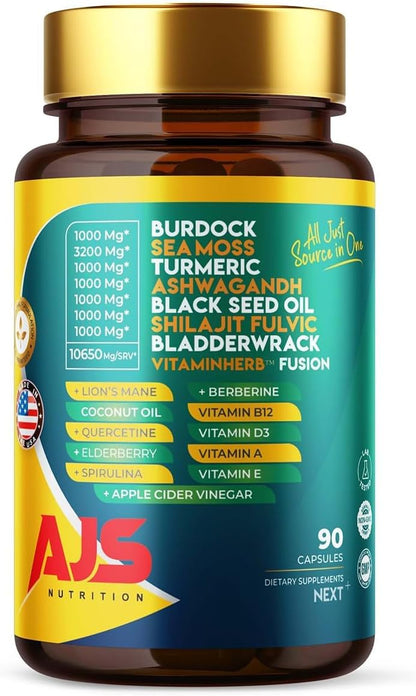 AJS Sea Moss Capsules 3200mg with Himalayan Shilajit 1000mg, Black Seed Oil
