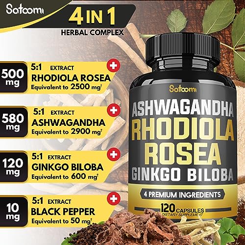 6050mg Rhodiola Rosea Supplement with Ashwagandha Root, Ginkgo Biloba & Black Pepper