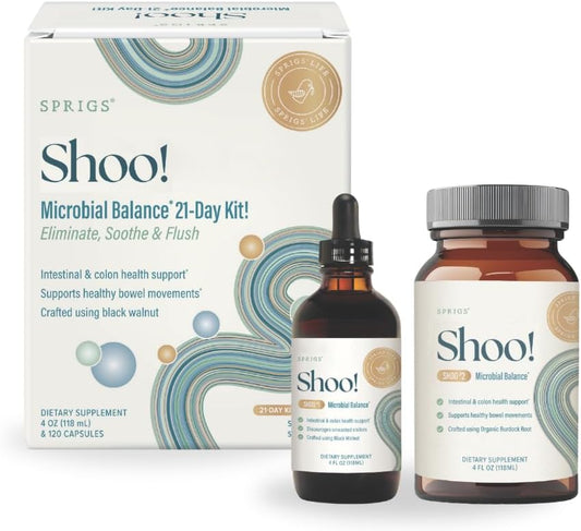 SPRIGS Adult Shoo Microbial Balance - Two-Part System Microbial Cleanse - Black Walnut, Organic Wormwood. Target unwanted Microbes