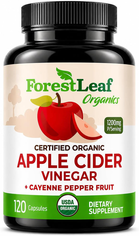USDA Organic Apple Cider Vinegar Capsules with Mother, 1200 mg | Vegan & Non-GMO | Apple Cider Vinegar Pills with Cayenne Pepper & Ginger Root | 120 Caps
