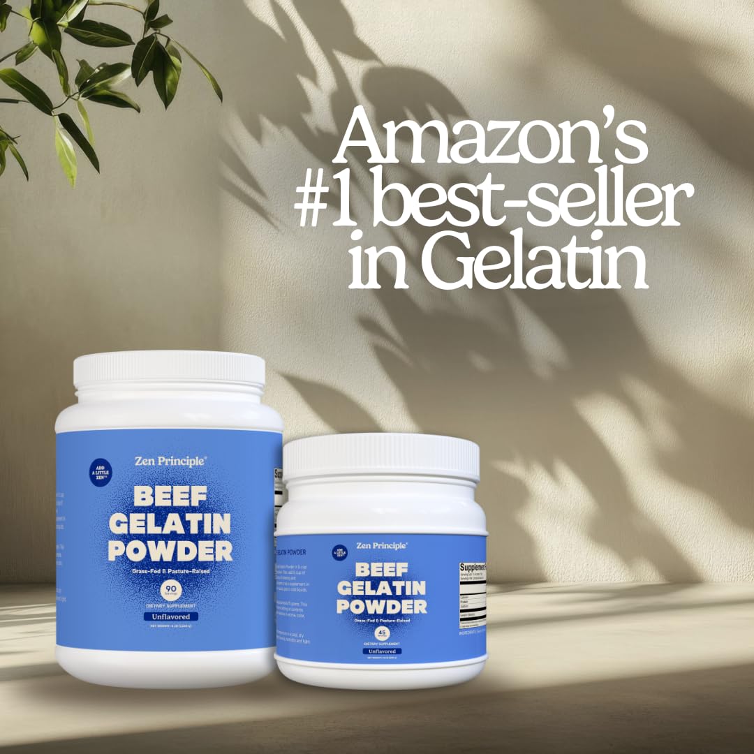 Zen Principle Grass-Fed Gelatin Powder, 1.5 lb. Custom Anti-Aging Protein for Healthy Hair, Skin, Joints & Nails. Paleo and Keto Friendly. Cooking and Baking. GMO-Free and Gluten-Free. Unflavored.