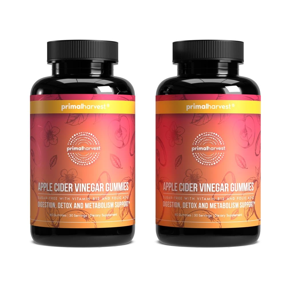 Primal Harvest ACV Gummies, 60 Sugar Free Apple Cider Gummies Beetroot and Pomegranate to Support Immunity, Digestion and Detox 750 MG
