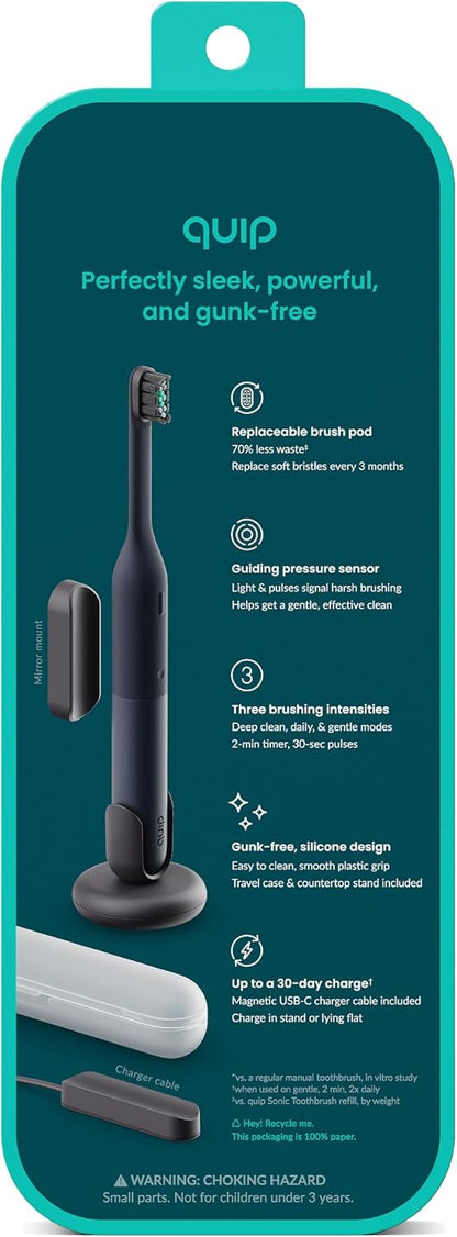 Quip Ultra Lite Sonic Electric Toothbrush, 3 Modes, Mirror Mount, Ash