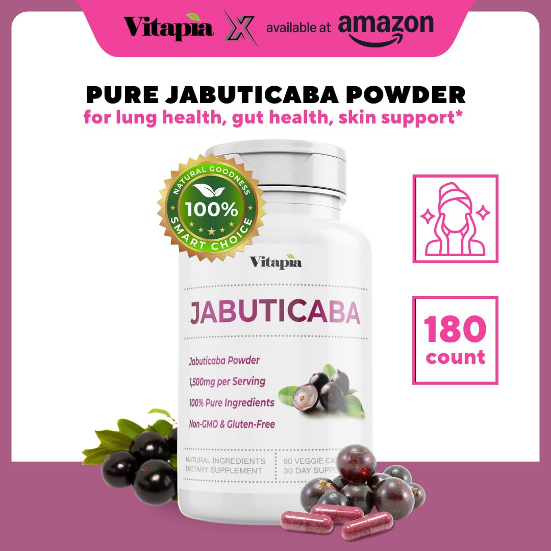 Vitapia Jabuticaba Fruit Powder Supplement for Antioxidant, Better Lung Health, Digestion, Immune Support - 1500mg Per Serving - 90 Vegan Capsules, Non-GMO, Gluten-Free