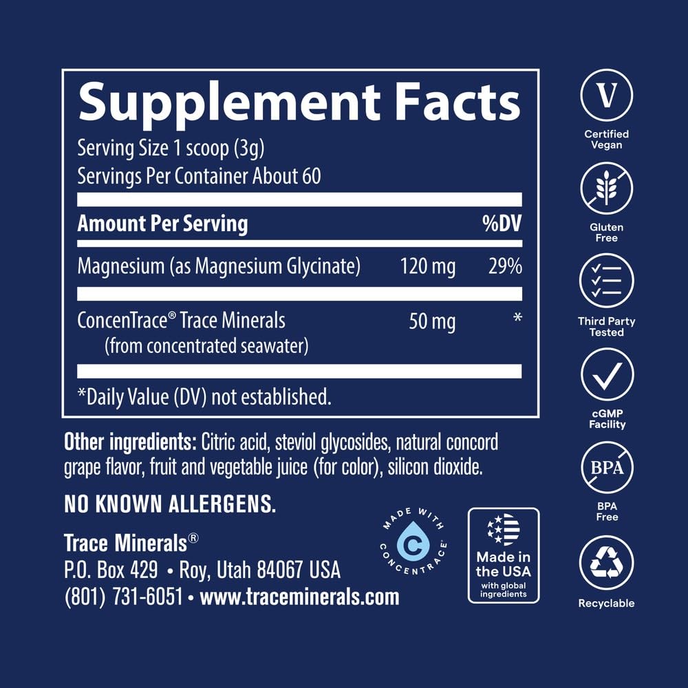 Trace Minerals Magnesium Glycinate Powder, Mixed Berry Lemonade