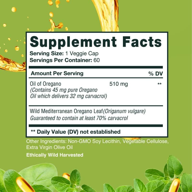HERBALY Wellness Wildcrafted Oregano Oil Capsules Yellow/Gold