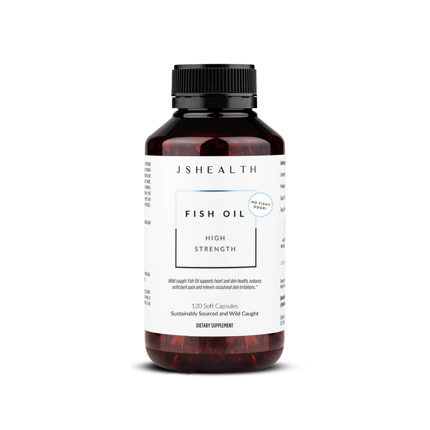 JSHealth High Strength Fish Oil. 900mg Omega-3 per Capsule with 540mg EPA and 360mg DHA. Wild-Caught, Friend of the Sea Certified, Vanilla Coated. No Fishy Aftertaste (60 Capsules)
