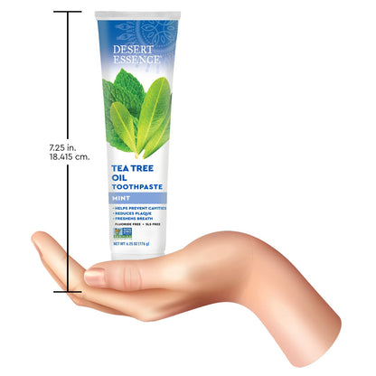 Desert Essence Tea Tree Oil Toothpaste - Mint - 6.25 Ounce - Refreshing Taste - Deep Cleans Teeth & Gums - Helps Fight Plaque - Sea Salt - Pure Essential Oil - Baking Soda - Promotes Healthy Mouth