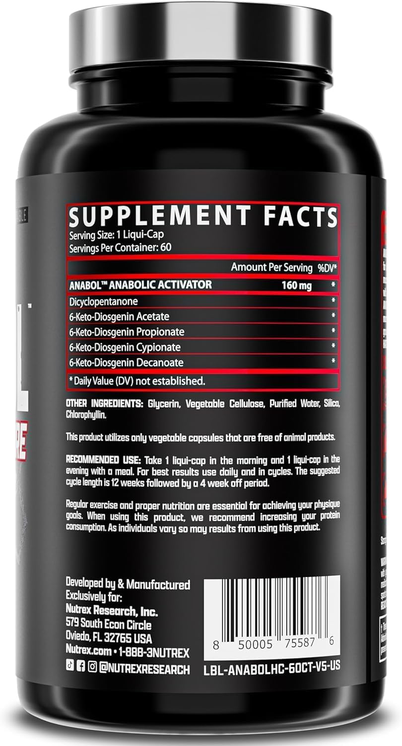Nutrex Research Anabol Hardcore Anabolic Activator, Muscle Builder and Hardening Agent, 60 Pills Fast Acting Liquid Capsules - 1 Month Supply