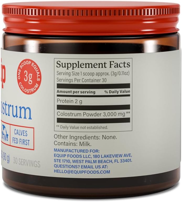 Equip Foods Core Bovine Colostrum Powder - 3,000mg Grass Fed Colostrum Supplement - Gut Health, Immunity, Recovery Lactoferrin Supplements - Keto Friendly Bovine Colostrum, 30 Servings, Unflavored