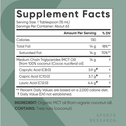 Sports Research Keto MCT Oil from Organic Coconuts - Fatty Acid Fuel for Body