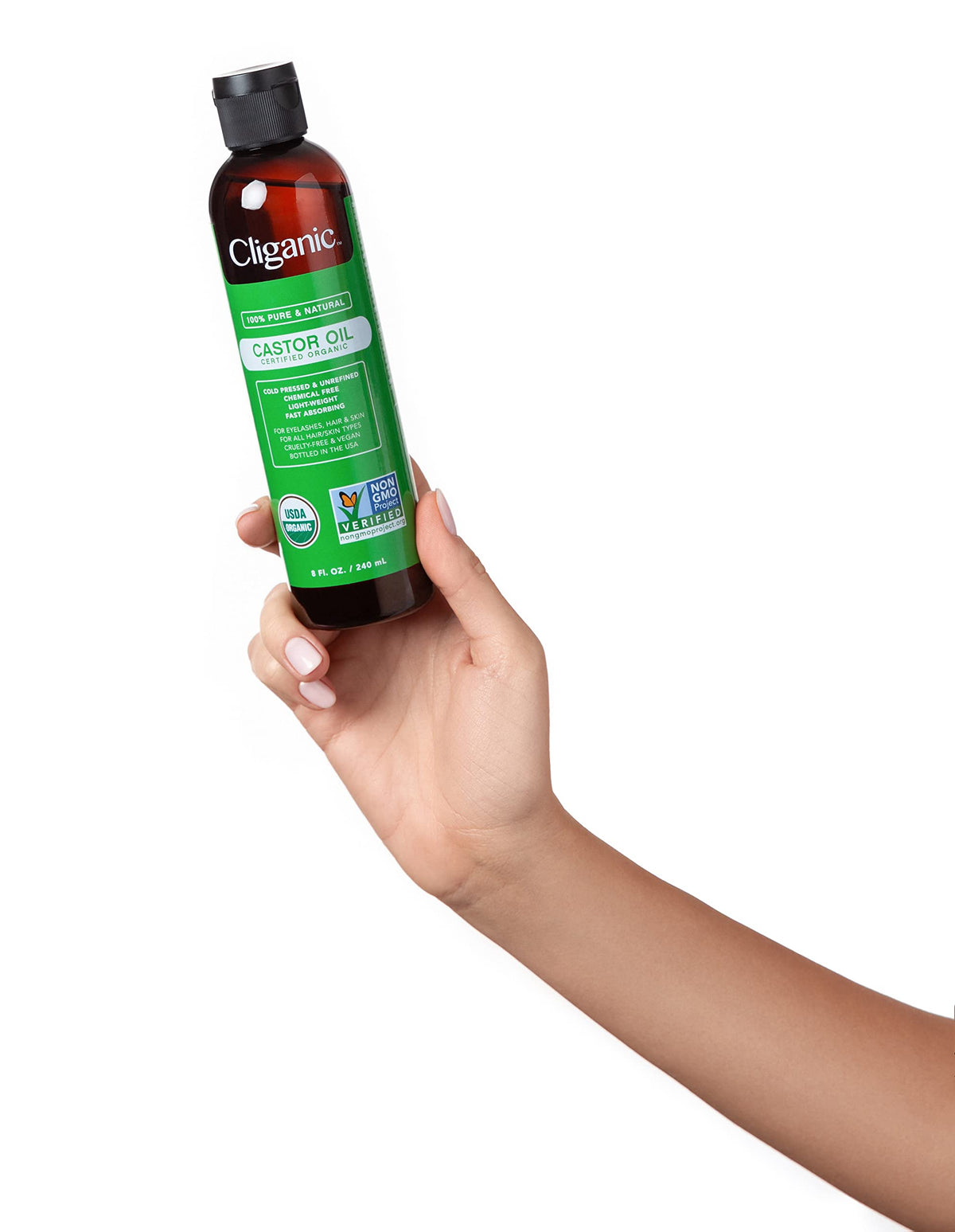 Cliganic USDA Organic Castor Oil, 100% Pure (8oz with Eyelash Kit) - For Eyelashes, Eyebrows, Hair & Skin