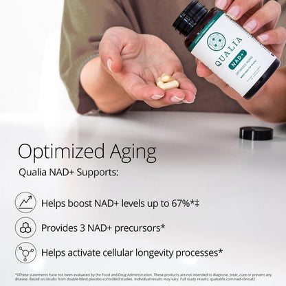 Qualia NAD Supplement — Clinically Proven to Boost NAD+ up to 67%. Optimized Aging, Energy, Focus. Elite Ingredients Nicotinamide Riboside (NIAGEN), Niacin, Niacinamide (1 Month Supply)