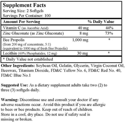 Nu-Health Super III Natural Bee Propolis, Vitamin C Zinc, 200 Softgels