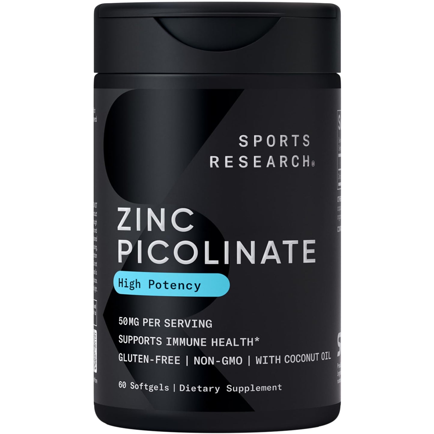 Sports Research High Potency Zinc Picolinate 30mg with Organic Coconut Oil | Highly Absorbable Zinc Supplement for Healthy Immune & Enzyme Function - Non-GMO Tested & Gluten-Free (90 Liquid Softgels)