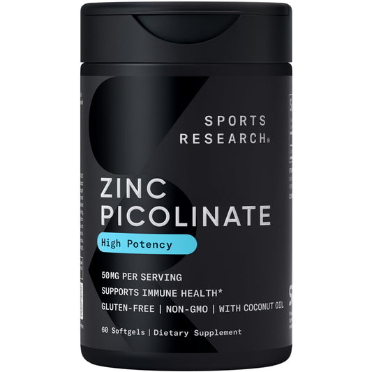 Sports Research High Potency Zinc Picolinate 30mg with Organic Coconut Oil | Highly Absorbable Zinc Supplement for Healthy Immune & Enzyme Function - Non-GMO Tested & Gluten-Free (90 Liquid Softgels)