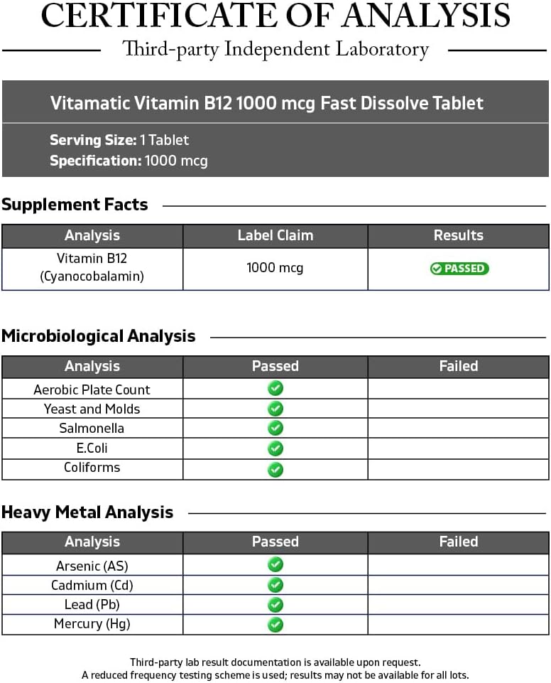 Vitamatic Vitamin B12 1000 mcg Fast Dissolve – 365 Tablets – Natural Berry Flavor – Supports Energy Metabolism & Nervous System Health