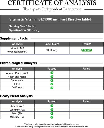 Vitamatic Vitamin B12 1000 mcg Fast Dissolve – 365 Tablets – Natural Berry Flavor – Supports Energy Metabolism & Nervous System Health