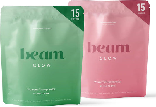 BEAM Glow, Hormone Balance for Women, Thyroid Support for Women, Natural Hormone Support Powder with Selenium and Bromelain, PMS Relief, Energy, Hair Skin & Nails, Vegan, No Sugar, 15 Servings