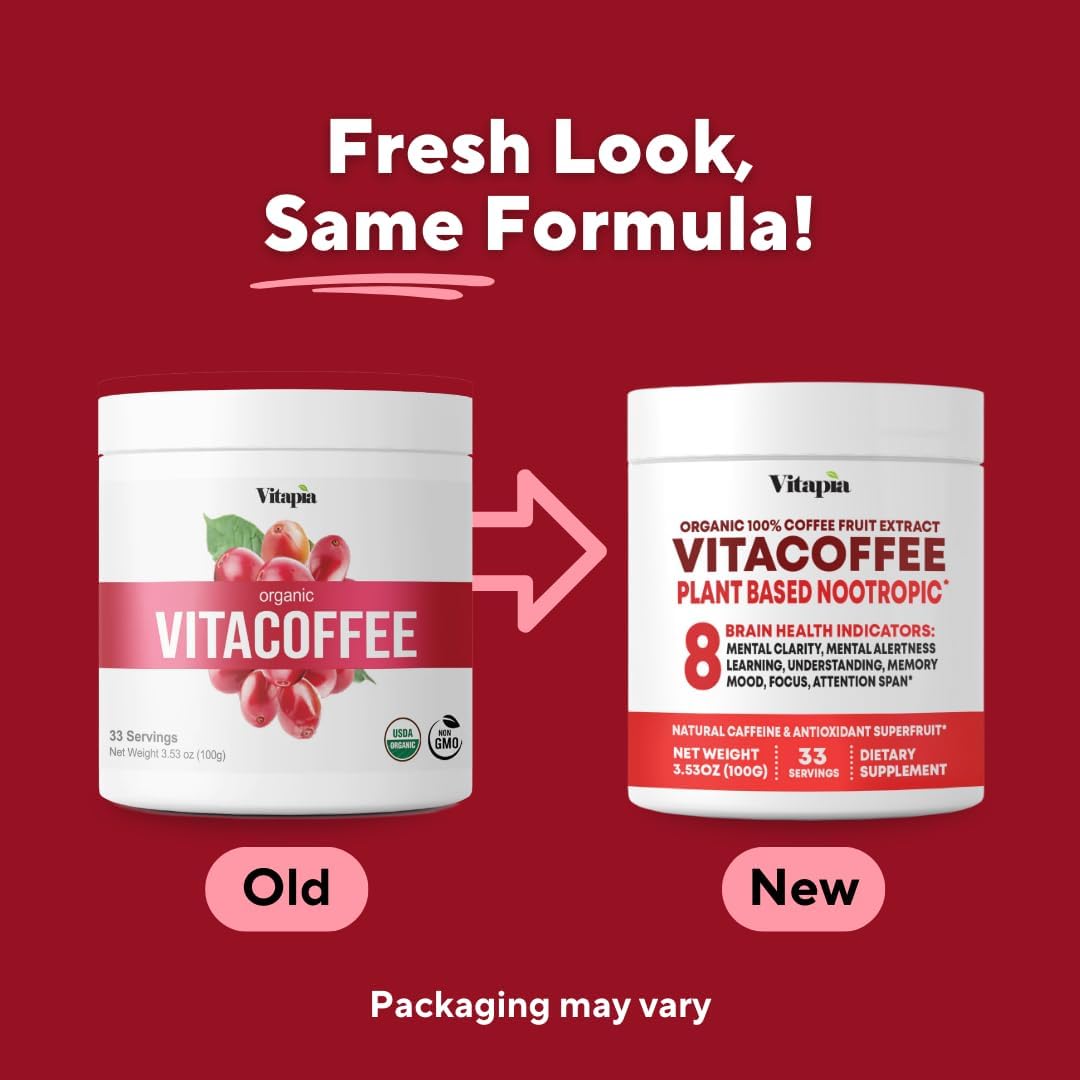 Vitapia Vitacoffee Caffeine Coffee Fruit Powder for Energy, Memory, Focus, Antioxidant, Metabolism, Skin Health Support - 100g & 33 Day Supply - Non-GMO, Gluten-Free, Vegan Supplement