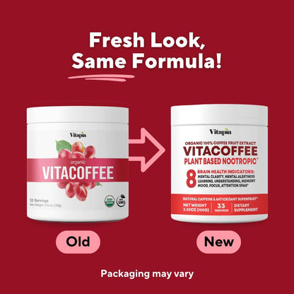 Vitapia Vitacoffee Caffeine Coffee Fruit Powder for Energy, Memory, Focus, Antioxidant, Metabolism, Skin Health Support - 100g & 33 Day Supply - Non-GMO, Gluten-Free, Vegan Supplement