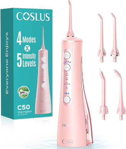 COSLUS ADA Accepted C50 Water Dental Flosser, 4 Modes 5 Power Levels, Pink