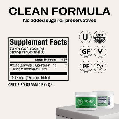 Vimergy Barley Grass Juice Powder Dietary Supplement - 4g per Serving (62 Servings) – Clean Superfood – Promotes Cardiovascular Health* – Organic, Vegan & Gluten-Free – Regular Size 250g