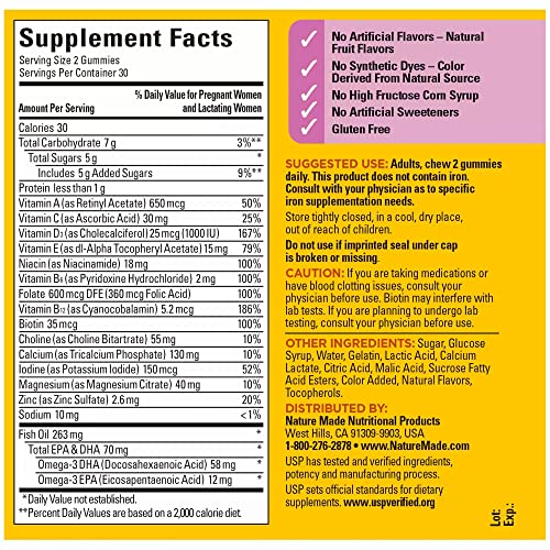 Nature Made Prenatal Gummies with DHA and Folic Acid, Prenatal Vitamin and Mineral Supplement